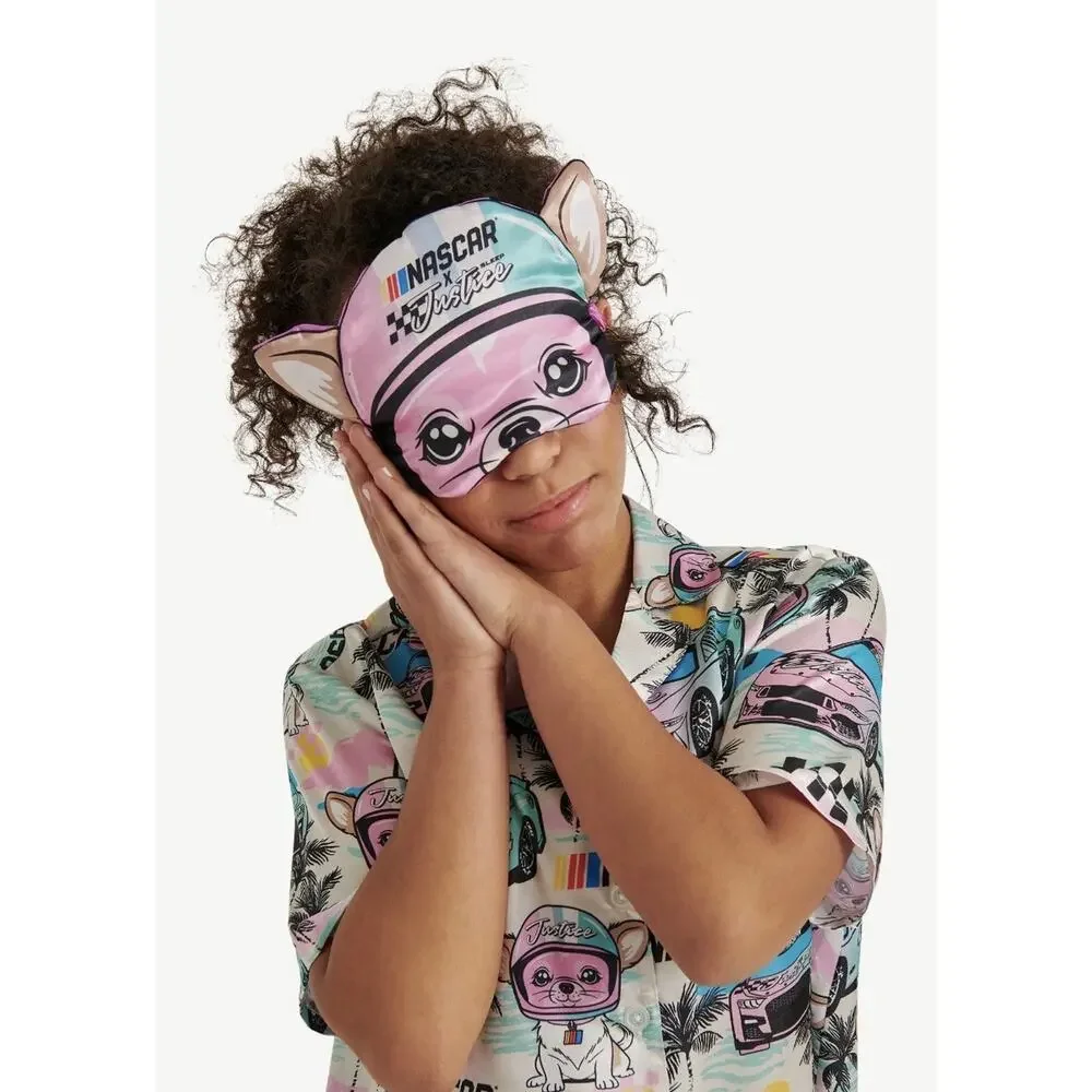 NWT! NASCAR + Justice Girls S (7/8) Pajama Lounge 3pc Short Shirt Mask Sleep Set